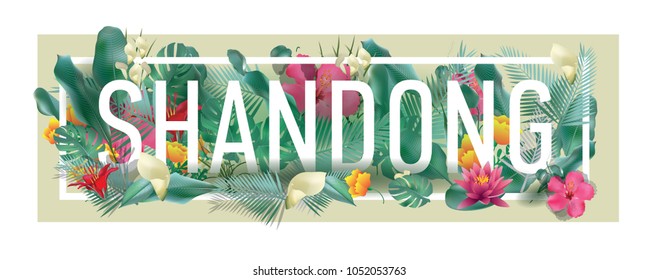 Shandong City Typographic Floral Framed Vector Card Design