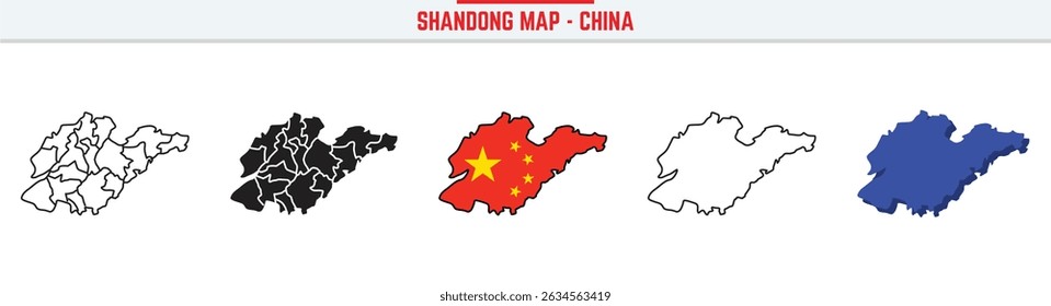 Shandong Province Map Outline with China Inset – 3D Shandong Map Outline and Filled Vector Design
