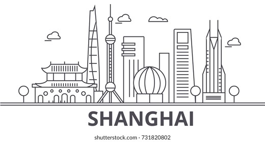 Shanghai architecture line skyline illustration. Linear vector cityscape with famous landmarks, city sights, design icons. Landscape wtih editable strokes