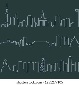 Shanghai Beijing and Hong Kong Single Line Skylines