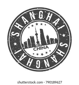 Shanghai China Asia Big World Cities Stamp Logo Icon Symbol Design Skyline City