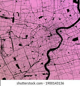 Shanghai, China (CHN) - Mapa de megaciudad de vectores urbanos con parques, ferrocarriles y carreteras, autopistas, afiche de diseño del plan urbano minimalista, centro de la ciudad, centro, red de tránsito, proyecto de degradado