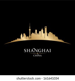 Shanghai China city skyline silhouette. Vector illustration