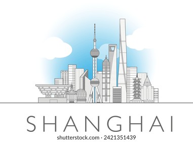 Shanghai, China cityscape line art style vector illustration