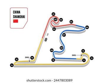 Shanghai, China grand prix race track. circuit for motorsport and autosport. Vector illustration.