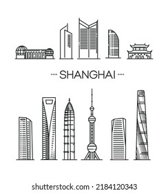 Shanghái, línea de viajes de China. Símbolos vectoriales