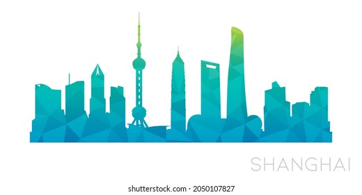 Shanghai, China Low Poly Skyline Clip Art City Design. Geometric Polygon Graphic Horizon Icon. Vector Illustration Symbol.