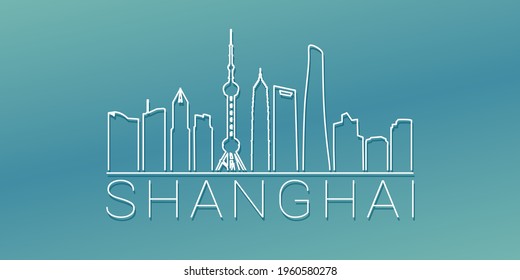 Shanghai, China Skyline Linear Design. Flat City Illustration Minimal Clip Art. Background Gradient Travel Vector Icon.