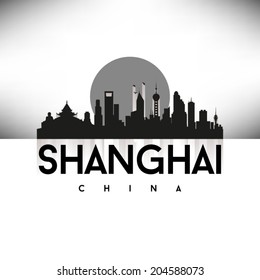 Shanghai, China Skyline Silhouette Black design, vector illustration.