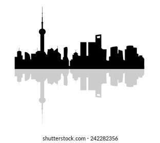 Shanghai, China Skyline Silhouette Black Design, Vektorgrafik