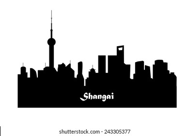 Shanghai, China Skyline Silhouette Black design, vector illustra