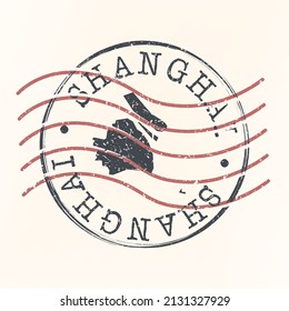 Shanghai, China Stamp Map Postal. Silhouette. Passport Round Design. Vector Icon. Design Retro Travel National Symbol.