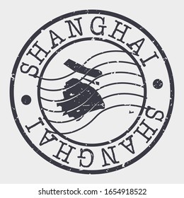 Shanghai China Stamp Postal. A Map Silhouette Seal. Passport Round Design. Vector Icon Design Retro Travel.