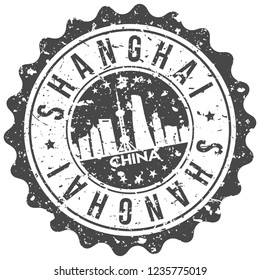 Shanghai China  Travel Stamp Icon City Design Tourism Export Seal