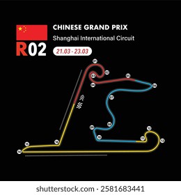 Shanghai Circuit 2025 map, vector isolated illustration for racing calendar, ready to print