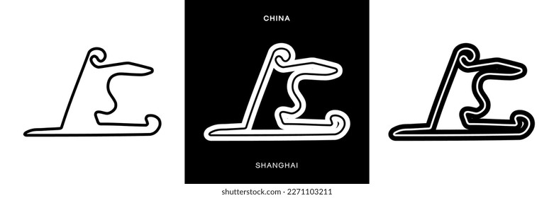 Shanghai Circuit Vector. China Shanghai Circuit Race Track Illustration with Editable Stroke. Stock Vector.