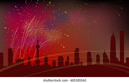 Shanghai City, Celebration, Fireworks 