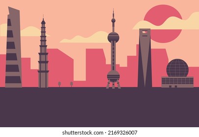 Shanghai city illustration background and landscape 