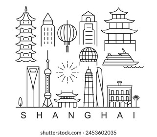 Vista de la línea de Shanghai. Diseño minimalista con estampado de póster.