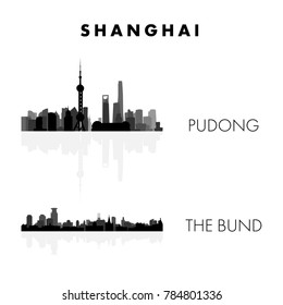 Shanghai city Pudong and The Bund black and white skyline