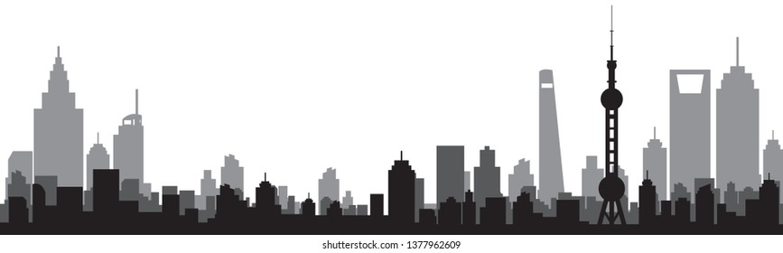 Shanghai City Skyline Silhouette 