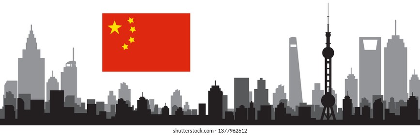 Shanghai City Skyline Silhouette.