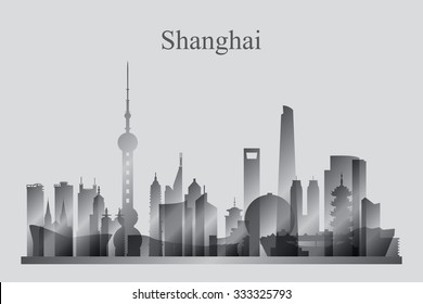 Shanghai city skyline silhouette auf Grau, Vektorgrafik