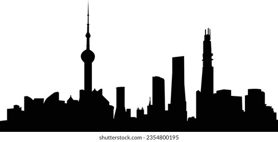 Shanghai city skyline in silhouette style