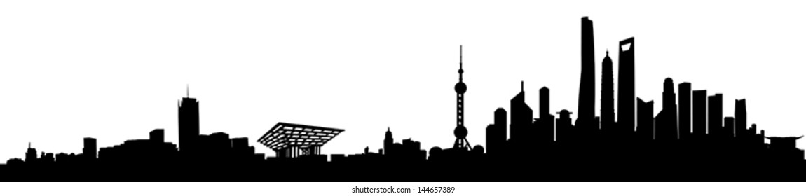 Shanghai City Skyline Silhouette vector artwork