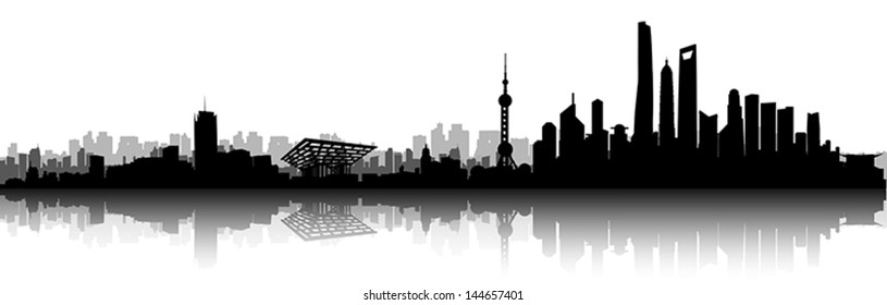 Shanghai City Skyline Silhouette vector artwork