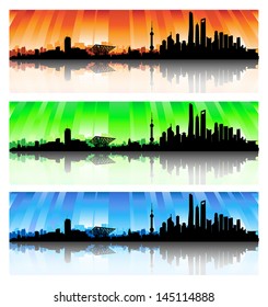 Shanghai City Skyline Silhouette vector Set artwork