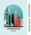 Shanghai city travel poster. Vector illustration