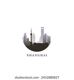 Stadtbild Shanghai, Gradienten-Vektorgrafik-Abzeichen, flaches Skyline-Logo, Ikone. China Stadt Runde Emblem Idee mit Wahrzeichen und Bausilhouetten. Isolierte Grafik