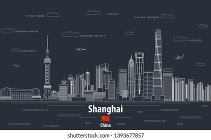 Shanghai cityscape line art style Vektorillustration detaillierte abstrakte Illustration. Reisehintergrund