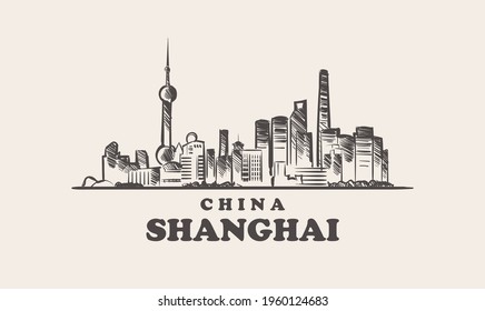 Shanghai cityscape sketch hand drawn ,china vector illustration