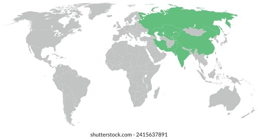 Shanghai Cooperation Organisation member states on political map of the world