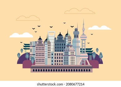 Shanghai flat design illustration concept