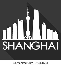 Shanghai Flat Icon Skyline Silhouette Design City Vector Art Famous Buildings