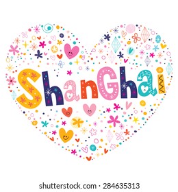 Shanghai heart shaped type lettering vector design