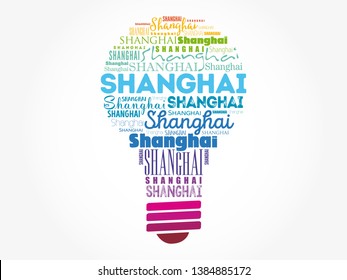Shanghai light bulb word cloud, travel concept background