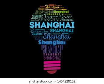 Shanghai light bulb word cloud, travel concept background