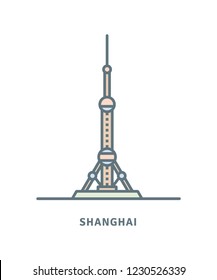 Icono de línea de Shanghai. Ilustración vectorial de la Torre de la Perla Oriental.