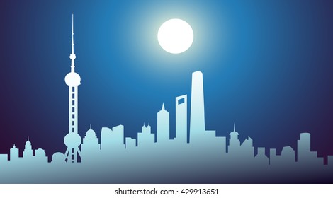 Shanghai Night Skyline - Vector