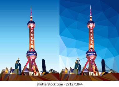Shanghai Pearl Tower Polygon Vector Art Illustration