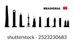 Shanghai. Set of skyscraper silhouettes on white background. Vector illustration