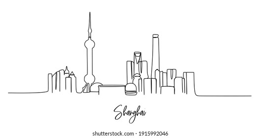 Shanghai Skyline - Continuous One Line Drawing