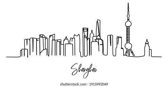 Shanghai Skyline - Continuous One Line Drawing