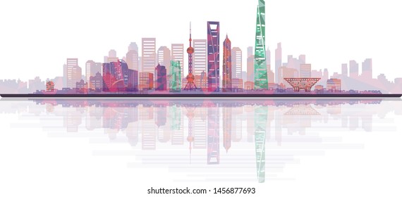 horizonte shanghai, edificios emblemáticos de shanghai, ilustración vectorial