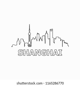 Shanghai Skyline And Landmarks Silhouette Black Vector Icon. Shanghai Panorama. China