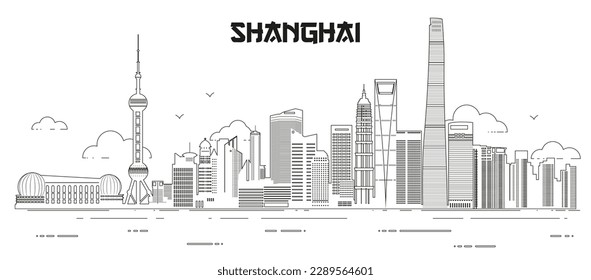 Shanghai skyline line art vector illustration